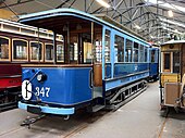 Bijwagen 347, gebouwd door Skabo in 1913, in het Trammuseum van Oslo (Sporveismuseet Oslo); 4 juni 2012.