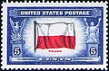 Poland was one of the countries overrun by Nazi Germany. The country was recognized by the United States, which issued the stamp in 1943 in Poland's honor.
