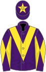 Purple, yellow chevron, diabolo on sleeves and star on cap