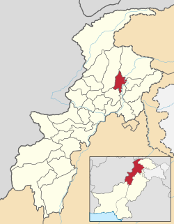 Kaart van Pakistan, positie van district Shangla gemarkeerd
