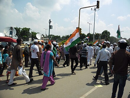 People on road in support of Anna Hazare near Ramlila maidan.