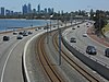 The Mandurah railway line in the median of Kwinana Freeway