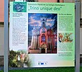 Deutsch: Pfade der Stille sind Wanderpfade im mittleren Jagsttal im Hohenlohekreis. Tafel bei der Meßbacher Dreifaltigkeitskirche. English: Pfade der Stille (Trails of silence) are hiking trails in the Jagst valley in the district of Hohenlohe in Germany. A board at the church in Meßbach.