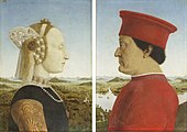 Retrato duplo dos duques de Urbino (1465-66) na Galleria degli Uffizi, Florença