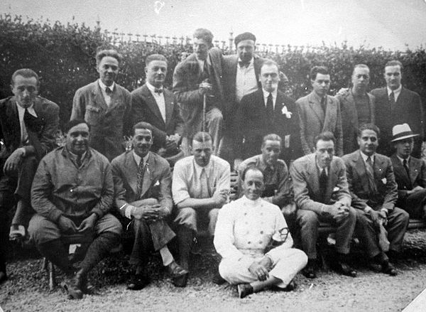 Alfa Romeo team drivers, Achille Varzi (3rd sitting from left)