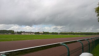 Vue partielle de la piste de l'hippodrome de Caen (2017).