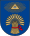 A coat of arms depicting the Eye of Providence with a blue iris encapsulated in a golden triangle surrounded in golden rays all on a blue background