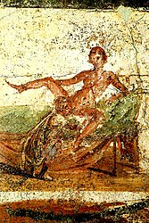 Fresco from the suburban baths depicting cunnilingus.[5]
