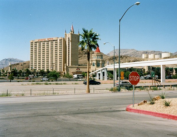 Las Vegas Boulevard (former US 91) parallels I-15 in Primm, just north of the California state line in 2001