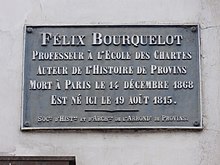 Placa del lugar de nacimiento de Provins (Seine-et-Marne) Félix Bourquelot.jpg