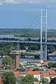 Deutsch: Die Rügenbrücke über die Insel Dänholm in Stralsund, Mecklenburg-Vorpommern, Deutschland English: The Rügen bridge crossing the Dänholm island in Stralsund, Mecklenburg-Vorpommern, Germany.