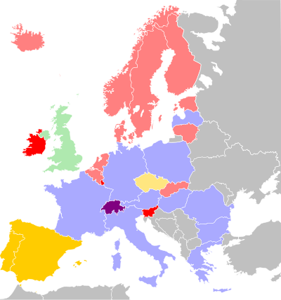 Map of Europe, colored according to right of non-EU resident foreigners to vote in each country in local elections.

.mw-parser-output .legend{page-break-inside:avoid;break-inside:avoid-column}.mw-parser-output .legend-color{display:inline-block;min-width:1.25em;height:1.25em;line-height:1.25;margin:1px 0;text-align:center;border:1px solid black;background-color:transparent;color:black}.mw-parser-output .legend-text{}
Countries according right to vote to every resident non-EU foreigner without limit of time of residence
Countries according right to vote to every resident non-EU foreigner which resides in the country for a certain time
Countries according right to vote to non-EU foreigners from certain countries on a reciprocity basis.
Countries according right to vote to non-EU foreigners from certain countries on a reciprocity basis, but for which, in practice, no such reciprocity agreement has been made with any country.
Countries according right to vote to non-EU foreigners from the Commonwealth.
Countries from the European Union which do not give the right to vote to non-EU foreigners
Switzerland (non-EU member): right to vote granted to non-EU foreigners in some cantons and semi-cantons and not in others.
Countries outside the European Union which do not give the right to vote to foreigners
The factual accuracy of parts of this article (those related to image) may be compromised due to out-of-date information. Relevant discussion may be found on the talk page. Please help update this article to reflect recent events or newly available information. (June 2022) Right of Non EU Foreigners to vote in Europe.svg