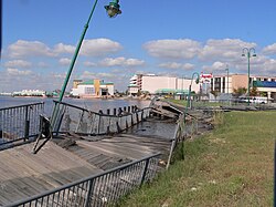 The destructive force of Hurricane Rita. Looking down the remains of the lakefront boardwalk toward the damaged Harrah's Lake Charles Casino property. Ritadestr1.jpg