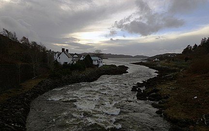 River Inver entering Loch Inver at dusk