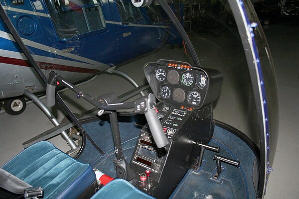 The R22's cockpit, showing its unique "T-Bar" control