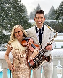 SaxAndViolin on the set of a music video shoot in 2020