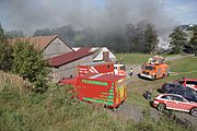 Scheunenbrand in Petersberg im September 2016, Feiuerwehreinsatz mehrerer Wehren inklusie der Feuerwehr Fulda und des Katastrophenschutzzuges.