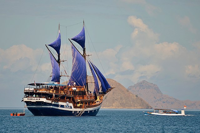 Pinisi sailing ship exploring Komodo island, part of Lesser Sunda Islands