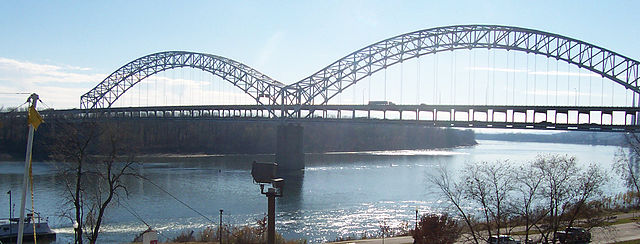 I-64 crosses the Sherman Minton Bridge in New Albany, Indiana.