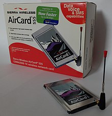 Sierra Wireless AirCard 555 CDMA modem for laptops with Bell Mobility retail sticker: "Now faster - Up to 86 kbps" Sierra Wireless AirCard 555 Bell package EN.jpg