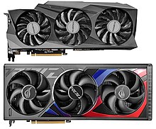 RTX4090（下）的尺寸比RTX3090（上）大