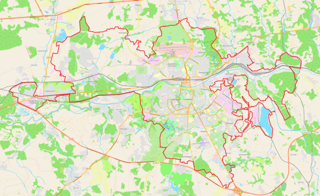 Mapa konturowa Smoleńska, u góry znajduje się punkt z opisem „Lotnisko wojskowe Smoleńsk-Siewiernyj”