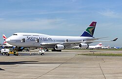 Boeing 747-400 de South African Airways en el Aeropuerto de Londres-Heathrow.