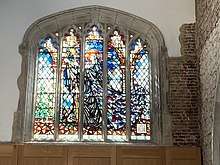 the surviving stained glass window at the rear of the church St Ethelburga's Bishopsgate Rear Stained Glass Window.jpg