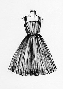 sleeveless dress with fitted bodice, straps, and wide skirt
