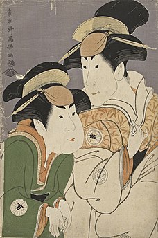 Segawa Tomisaburo II and Nakamura Manyo as Yadorigi and Wakakusa in Hana Ayame Bunroku Soga