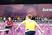 Deutsch: Beachhandball bei den Olympischen Jugendspielen 2018; Tag 4, 9. Oktober 2018; Mixed, Spiel um Bronze, Mixed-Doppel – Sabina Šurjan (SRB) & Truls Möregårdh (SWE) gegen Su Pei-ling & Lin Yun-ju (TPE) 2:3 English: Table tennis at the 2018 Summer Youth Olympics at 9 October 2018 – Mixed Bronze Medal Match, Mixed-Double – Sabina Šurjan (SRB) & Truls Möregårdh (SWE) Vs Su Pei-ling & Lin Yun-ju (TPE) 2:3