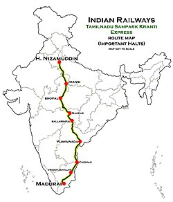 Tamil Nadu Samparkkranti Express (NZM - MDU) Güzergah map.jpg