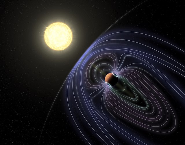 Artist impression of the magnetic field around Tau Boötis b detected in 2020.