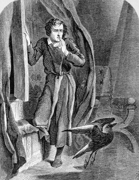 Rendition of "The Raven" as illustrated by John Tenniel (1858).