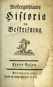 The title page of Westergöthlands Historia Och Beskrifning (1787) by Gabriel Tidgren.