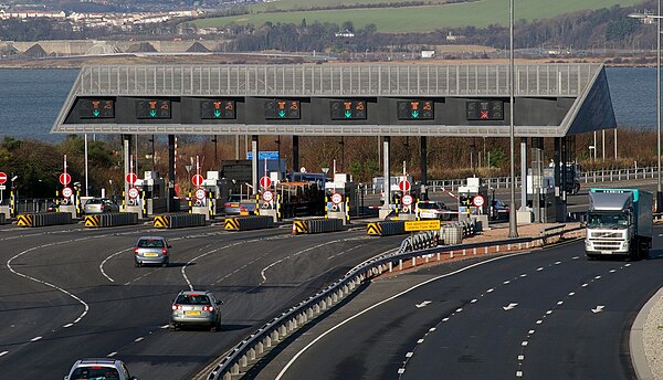 A toll plaza in the United Kingdom