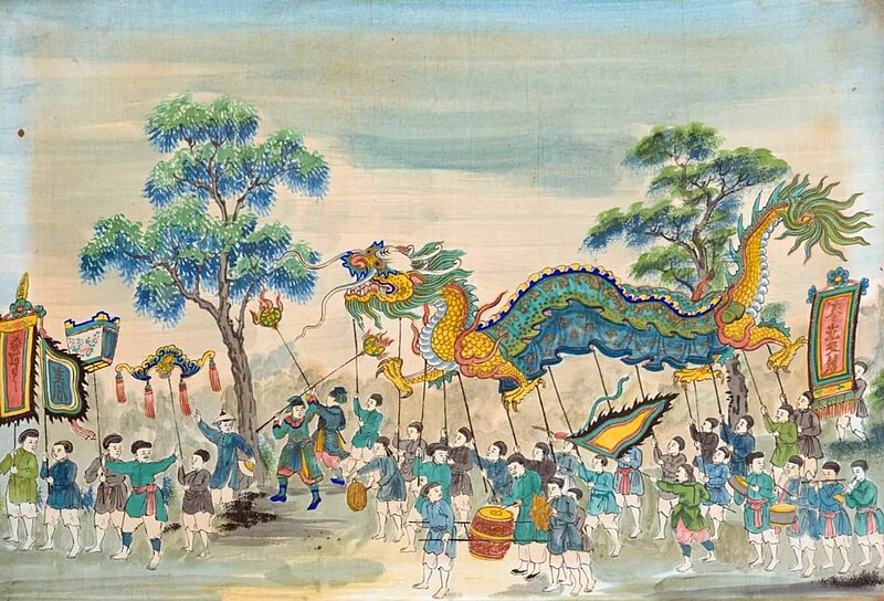 File:Tranh vẽ cảnh múa rồng trong một lễ hội thời Nguyễn.jpg