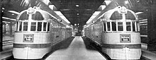 Two Twin Cities Zephyr trains on display in Chicago in 1935 just before entering regular service