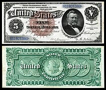 $5 United States Banknote, Large Type, Silver Certificate, Series 1886