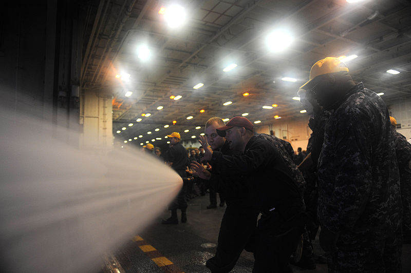 File:US Navy 110718-N-YC446-801 Sailors aboard the aircraft carrier USS Dwight D. Eisenhower (CVN 69) participate in firefighting training during a gene.jpg