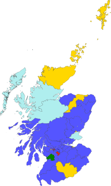 Map of the results of the 1931 general election in Scotland; when the Unionists won a record 66% of Scottish seats.
.mw-parser-output .legend{page-break-inside:avoid;break-inside:avoid-column}.mw-parser-output .legend-color{display:inline-block;min-width:1.25em;height:1.25em;line-height:1.25;margin:1px 0;text-align:center;border:1px solid black;background-color:transparent;color:black}.mw-parser-output .legend-text{}
Conservative/Unionist
Labour
Liberal
National Liberal
Independent Labour Party United Kingdom general election 1931 in Scotland.svg