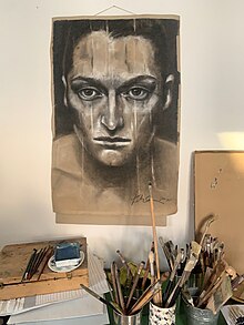 crayon, charcoal on cardboard