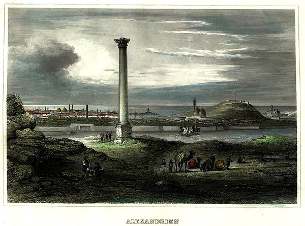 View of Pompey's Pillar with Alexandria in the background in c. 1850