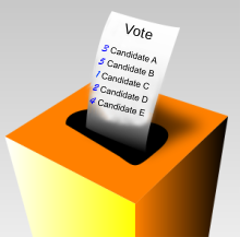 A ballot with a potential wasted vote goes into the voting box Vote 12345-en.svg