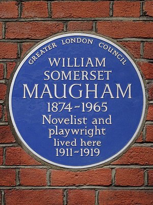 WILLIAM SOMERSET MAUGHAM 1874-1965 Novelist and playwright lived here 1911-1919 - Blue Plaque.JPG