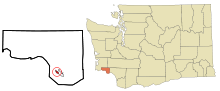 Wahkiakum County Washington Incorporated and Unincorporated areas Cathlamet Highlighted.svg