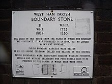 Beating the bounds memorial plaque in West Ham West Ham parish boundary stone plaque.jpg