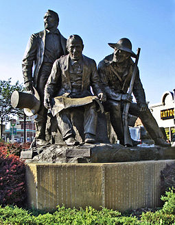 Kansas City Pioneer Square monument in Westport features Pony Express founder Alexander Majors, Westport/Kansas City founder John Calvin McCoy, and Mountain-man Jim Bridger who owned Chouteau's Store. Westport Pioneers Statue.jpg