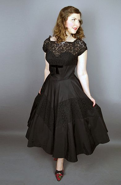 File:Woman wearing black taffeta dress.jpg