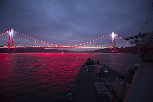 USS Carney (DDG-64) approaching Yavuz Sultan Selim Bridge on the Bosporus strait